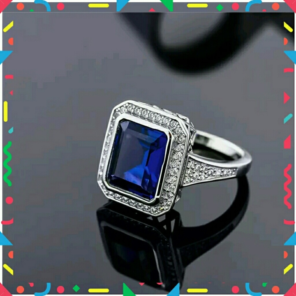 Water blue sapphire gemstone lab cocktail ring 9